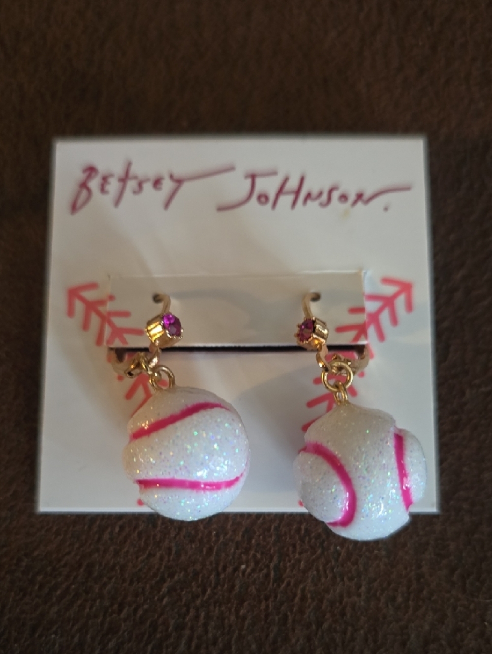 Betsey Johnson Pink Baseball Earrings